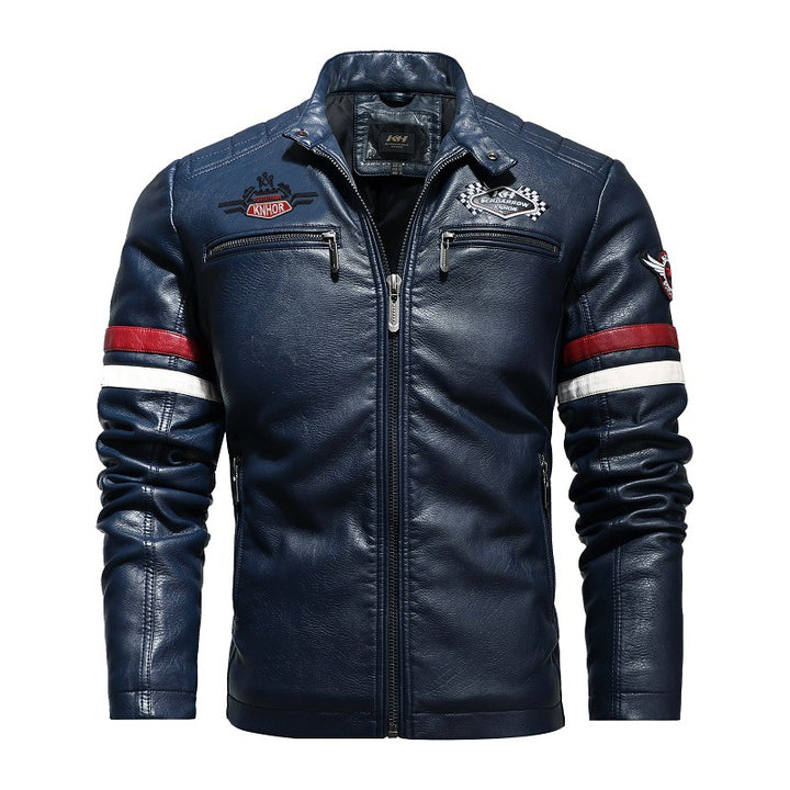 Herren Kunstlederjacke im sportlichen Retro-Stil mit Patches und praktischen Reißverschlusstaschen Aliams