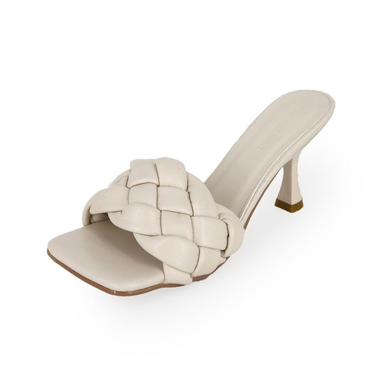 Damen Hochfront-Pantoletten mit Geflochtenem Obermaterial und Elegantem Absatz Aliams