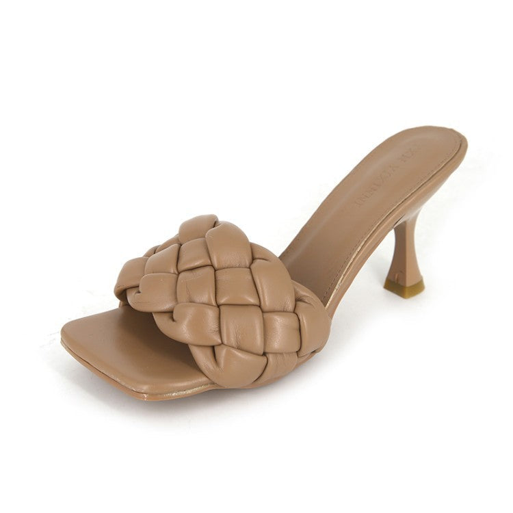 Damen Hochfront-Pantoletten mit Geflochtenem Obermaterial und Elegantem Absatz Aliams