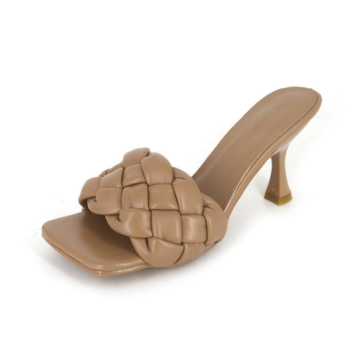 Damen Hochfront-Pantoletten mit Geflochtenem Obermaterial und Elegantem Absatz Aliams