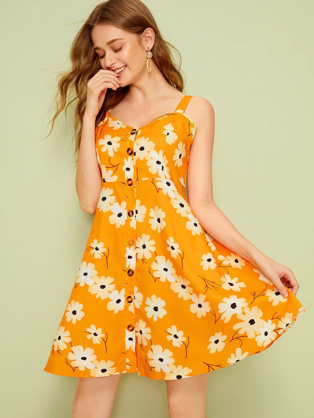 Damen Sommerkleid mit Blumenmuster und Knopfleiste Aliams