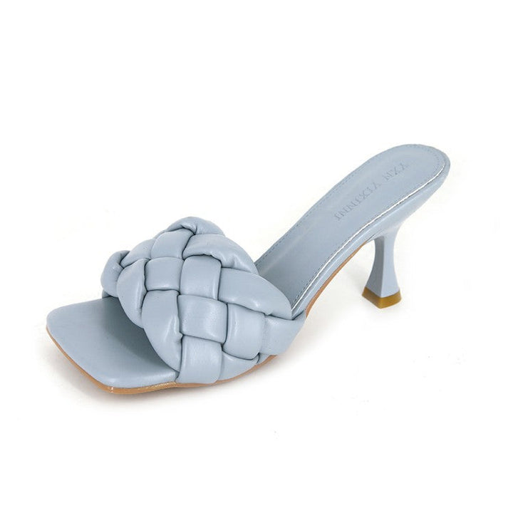 Damen Hochfront-Pantoletten mit Geflochtenem Obermaterial und Elegantem Absatz Aliams