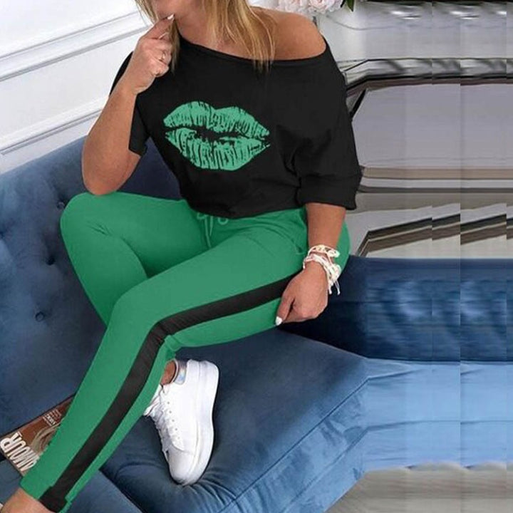 Damen stylisches T-Shirt mit Lippenmotiv Aliams