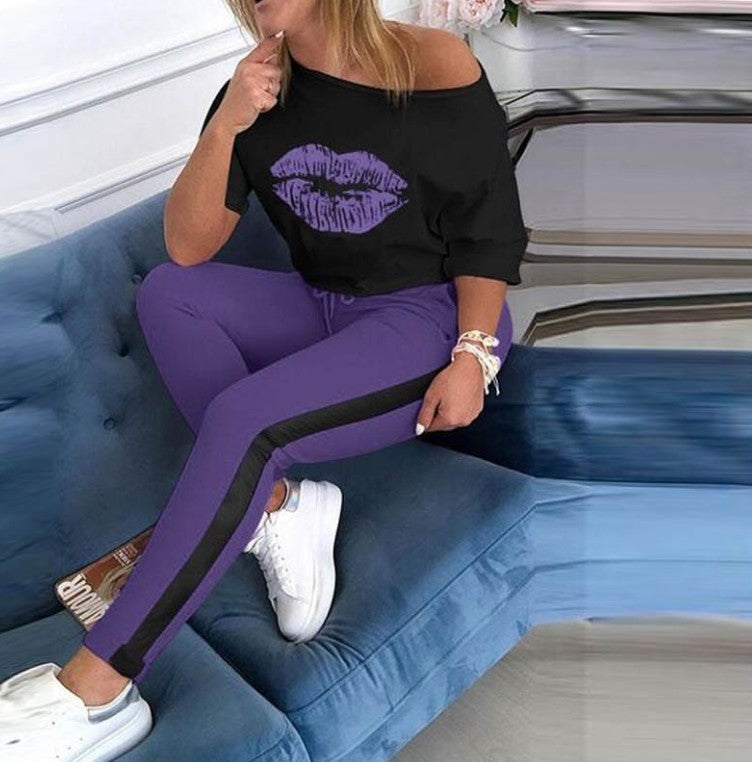 Damen stylisches T-Shirt mit Lippenmotiv Aliams