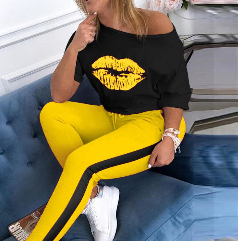 Damen stylisches T-Shirt mit Lippenmotiv Aliams