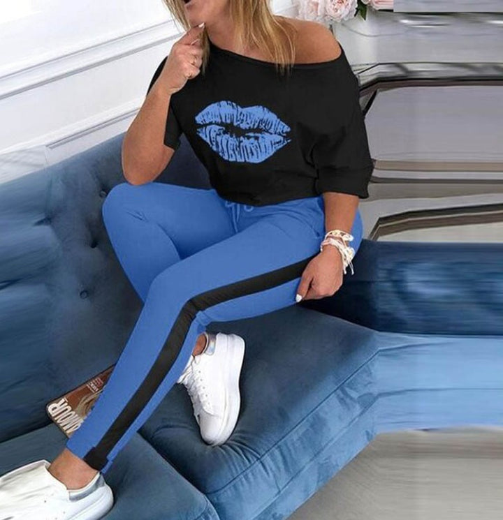 Damen stylisches T-Shirt mit Lippenmotiv Aliams