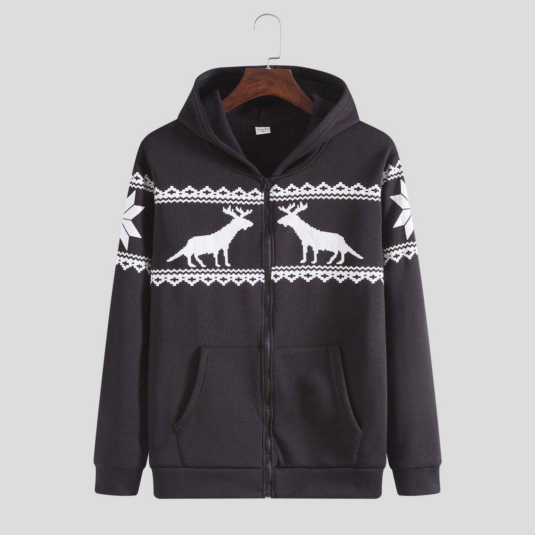 Herren Kapuzenjacke mit kunstvollem Rentier-Design und weichem Innenfutter Aliams