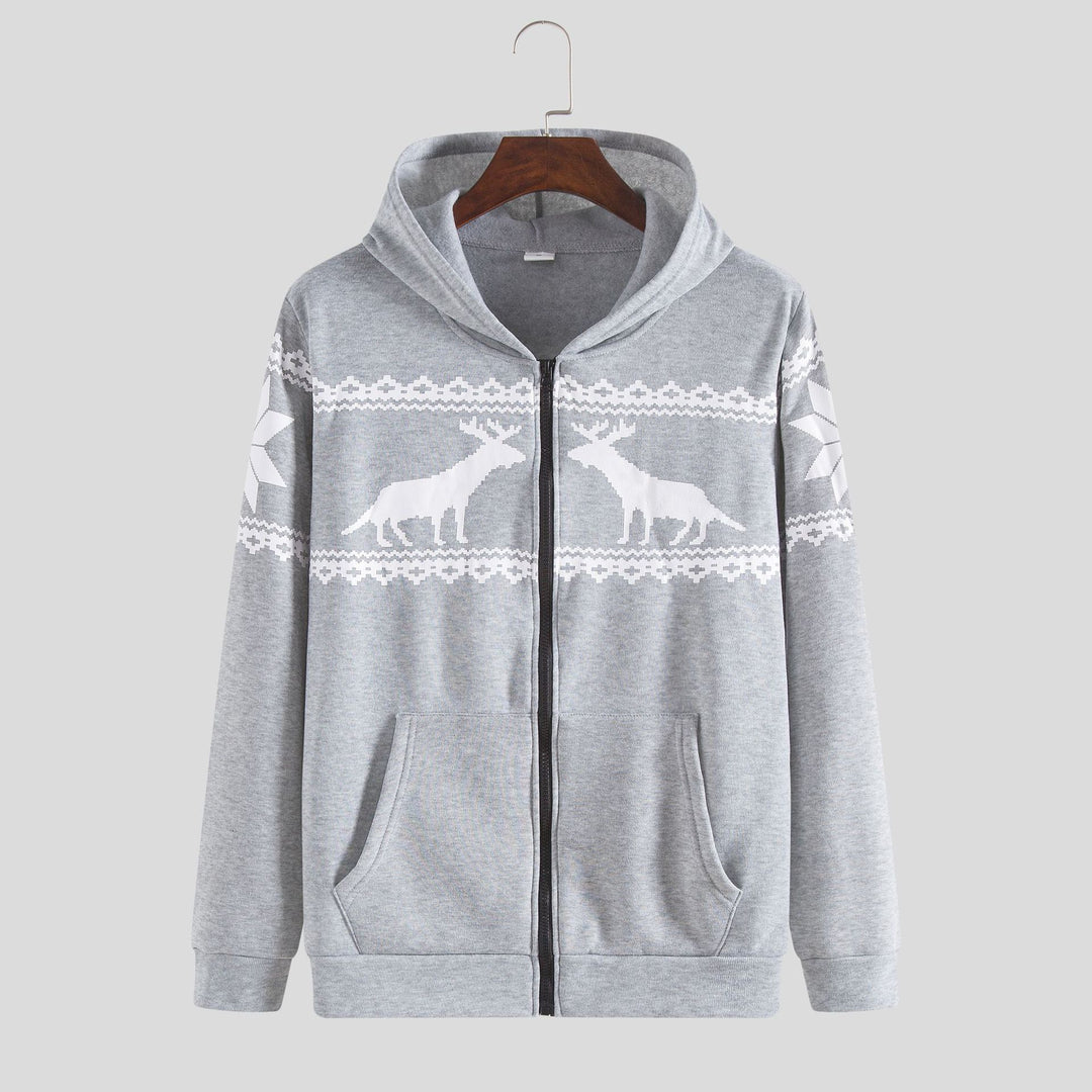 Herren Kapuzenjacke mit kunstvollem Rentier-Design und weichem Innenfutter Aliams