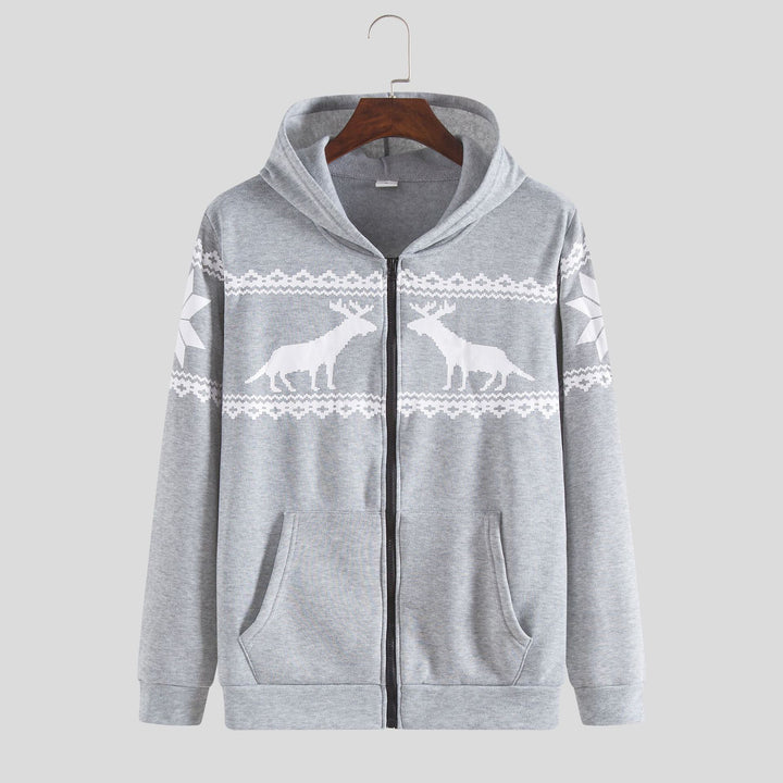 Herren Kapuzenjacke mit kunstvollem Rentier-Design und weichem Innenfutter Aliams
