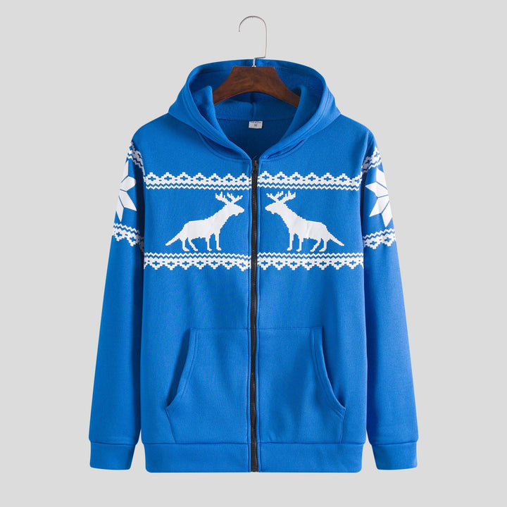 Herren Kapuzenjacke mit kunstvollem Rentier-Design und weichem Innenfutter Aliams