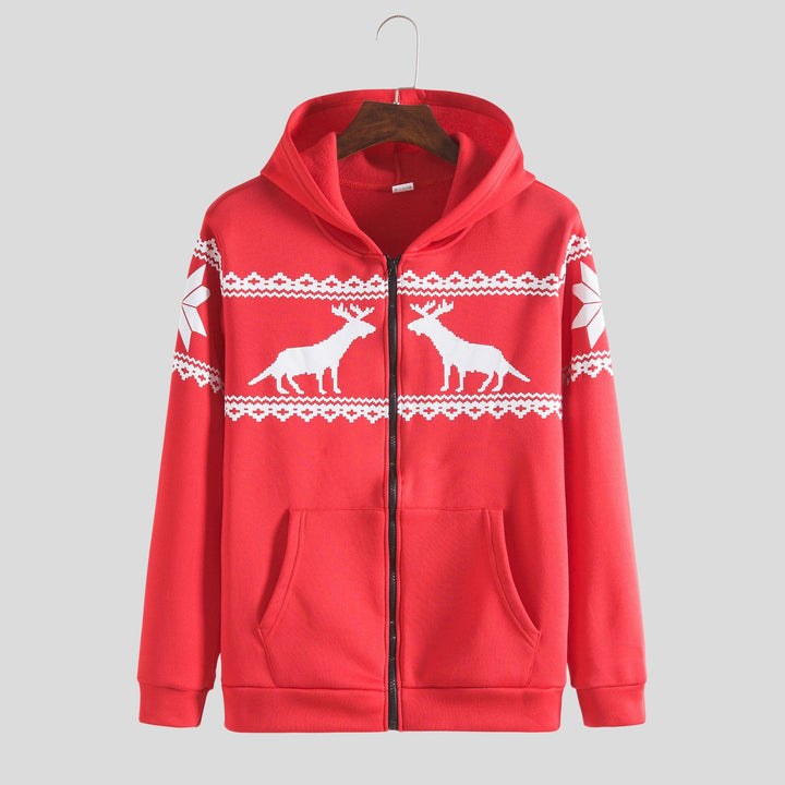Herren Kapuzenjacke mit kunstvollem Rentier-Design und weichem Innenfutter Aliams