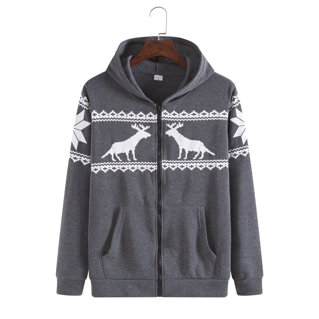 Herren Kapuzenjacke mit kunstvollem Rentier-Design und weichem Innenfutter Aliams