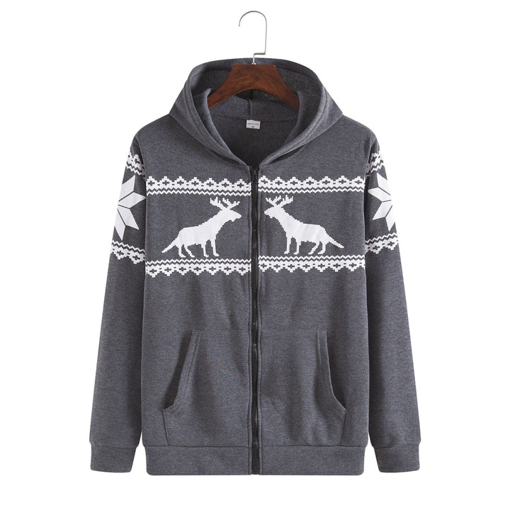 Herren Kapuzenjacke mit kunstvollem Rentier-Design und weichem Innenfutter Aliams