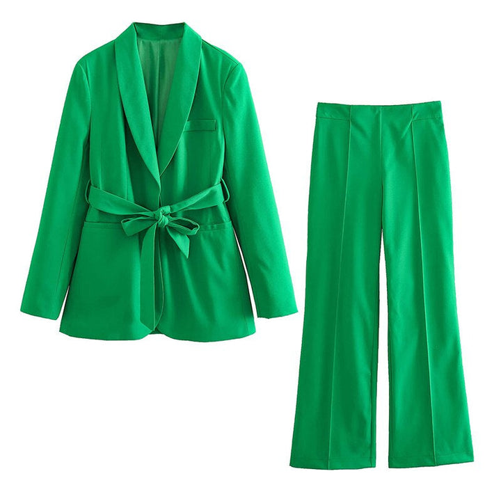 Aliams | 2-Teiliger Damenanzug Eleganter Blazer mit Gürtel und Passender Hose
