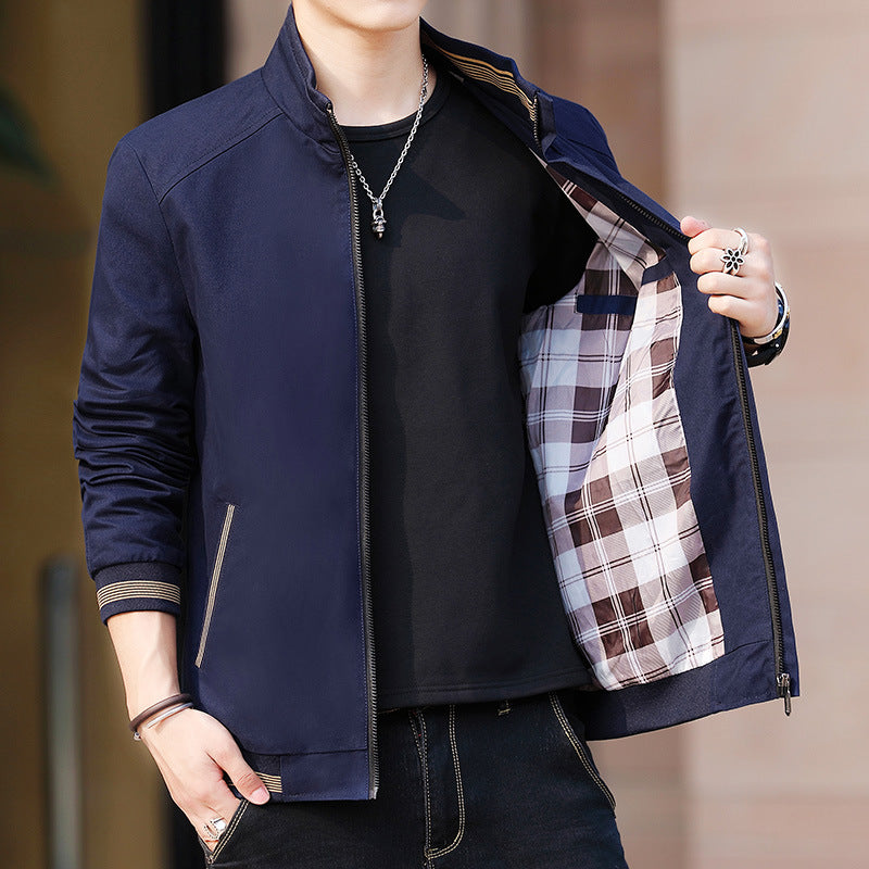 Herren sportliche Übergangsjacke mit kragenloser Schnittführung Aliams