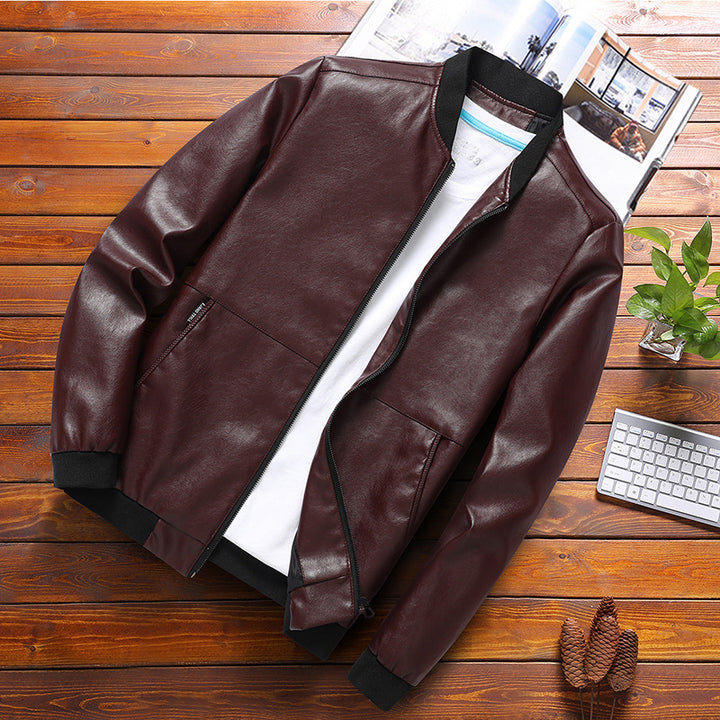 Herren elegante Kunstlederjacke mit modernem Schnitt und praktischen Taschen Aliams