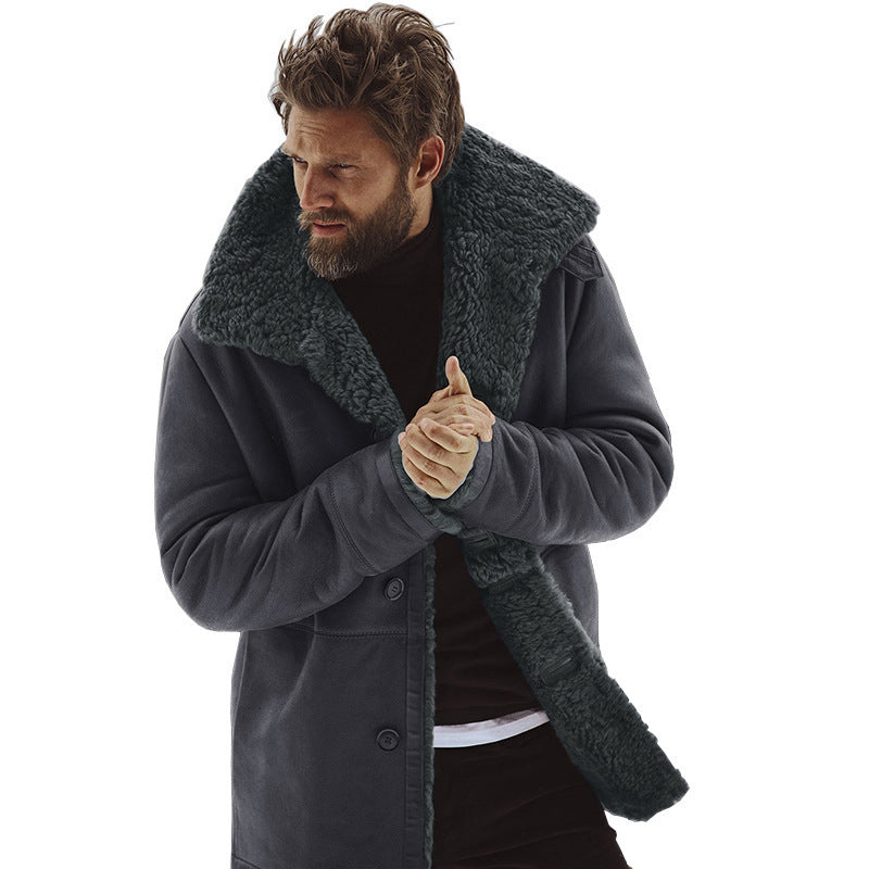 Herren Fleecejacke mit weichem Fellkragen und praktischen Taschen Aliams