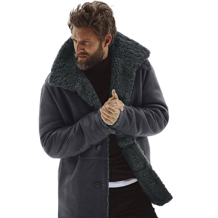 Herren Fleecejacke mit weichem Fellkragen und praktischen Taschen Aliams