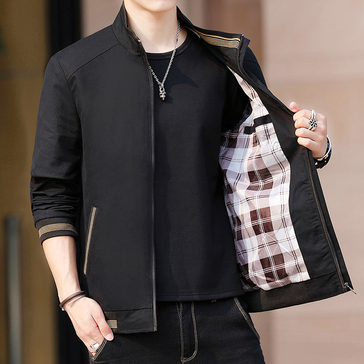 Herren sportliche Übergangsjacke mit kragenloser Schnittführung Aliams