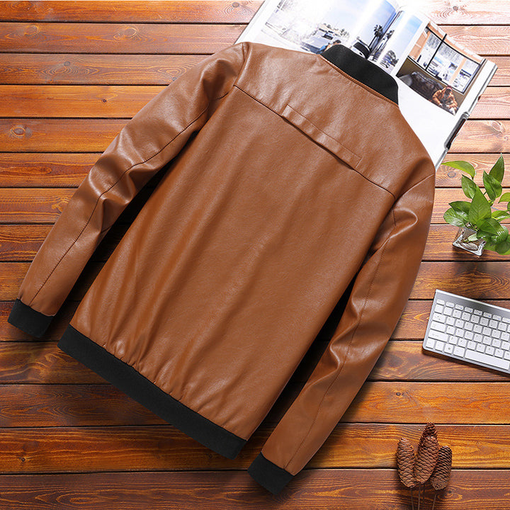 Herren elegante Kunstlederjacke mit modernem Schnitt und praktischen Taschen Aliams