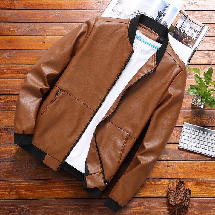 Herren elegante Kunstlederjacke mit modernem Schnitt und praktischen Taschen Aliams