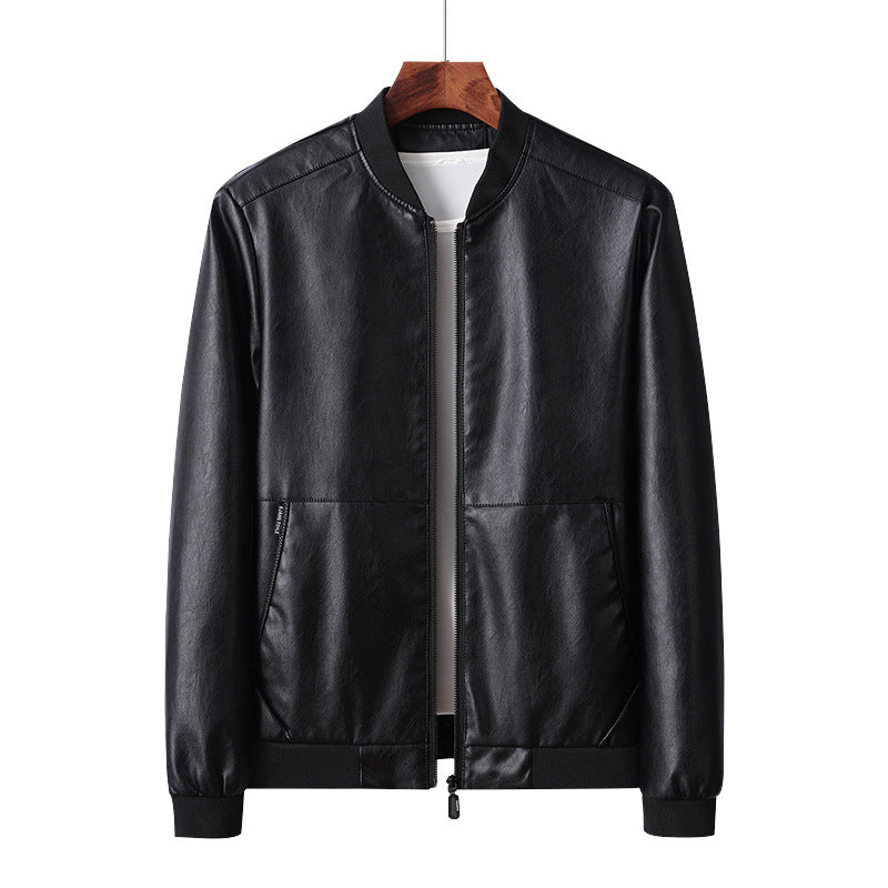 Herren stylische Kunstleder Bomberjacke mit elastischen Bündchen Aliams