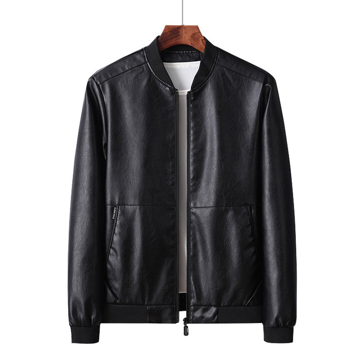 Herren stylische Kunstleder Bomberjacke mit elastischen Bündchen Aliams