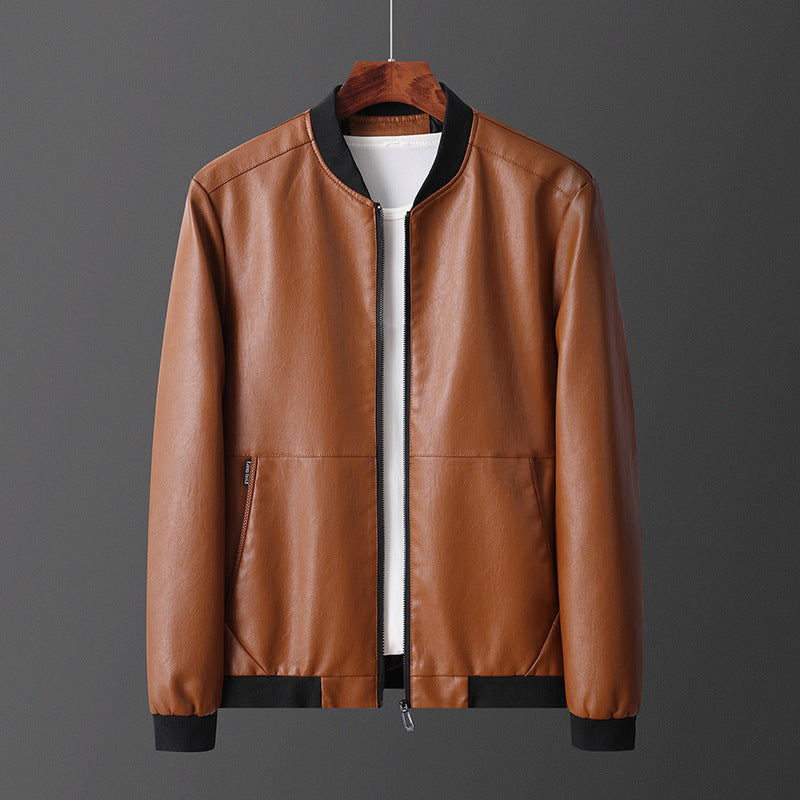 Herren stylische Kunstleder Bomberjacke mit elastischen Bündchen Aliams