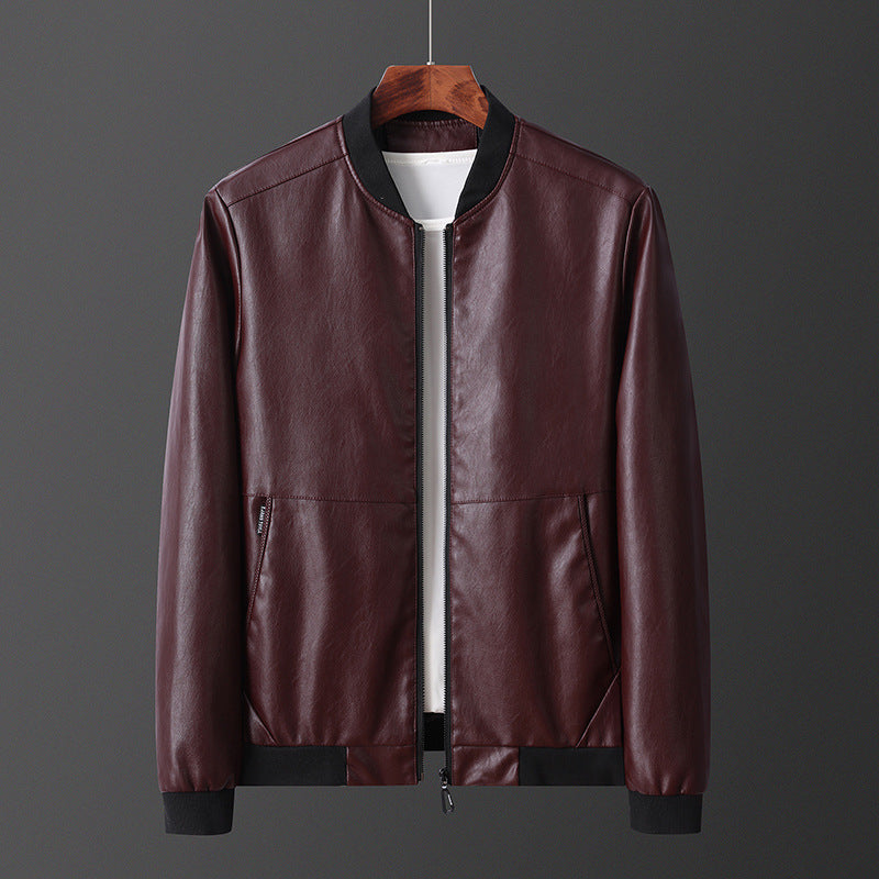 Herren stylische Kunstleder Bomberjacke mit elastischen Bündchen Aliams