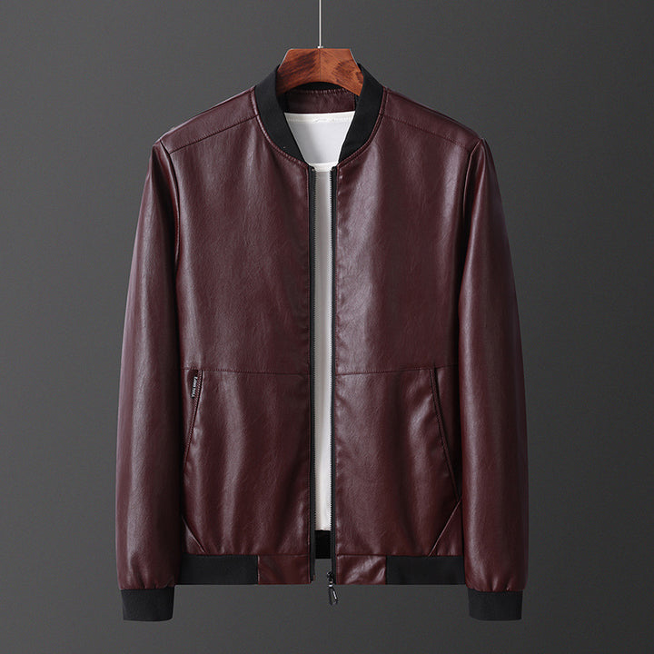 Herren stylische Kunstleder Bomberjacke mit elastischen Bündchen Aliams