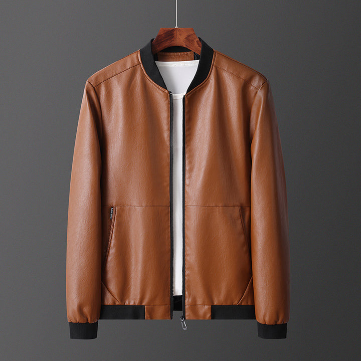 Herren stylische Kunstleder Bomberjacke mit elastischen Bündchen Aliams