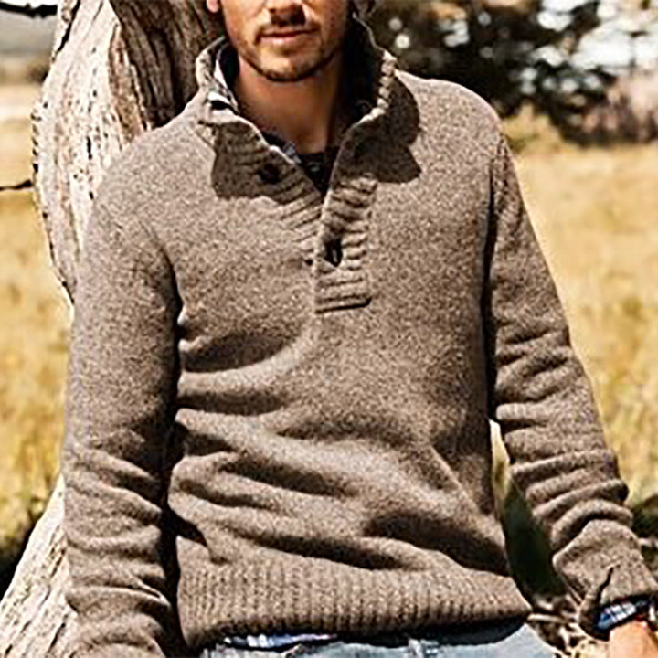 Herren Strickpullover mit Stehkragen und Knopfverschluss Aliams