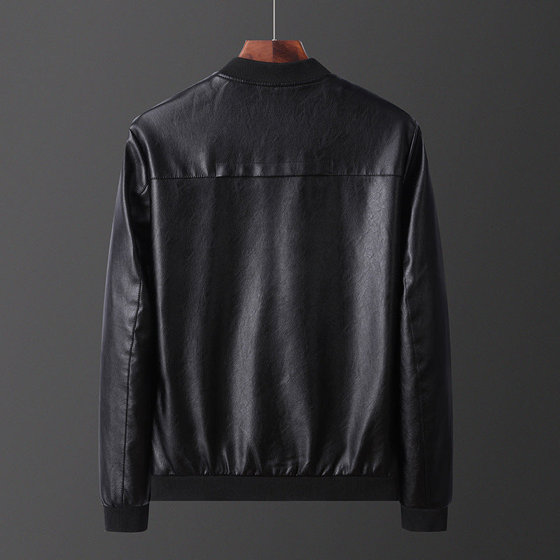 Herren stylische Kunstleder Bomberjacke mit elastischen Bündchen Aliams