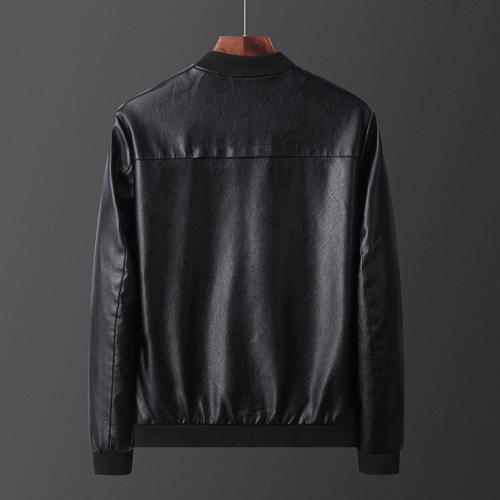 Herren stylische Kunstleder Bomberjacke mit elastischen Bündchen Aliams