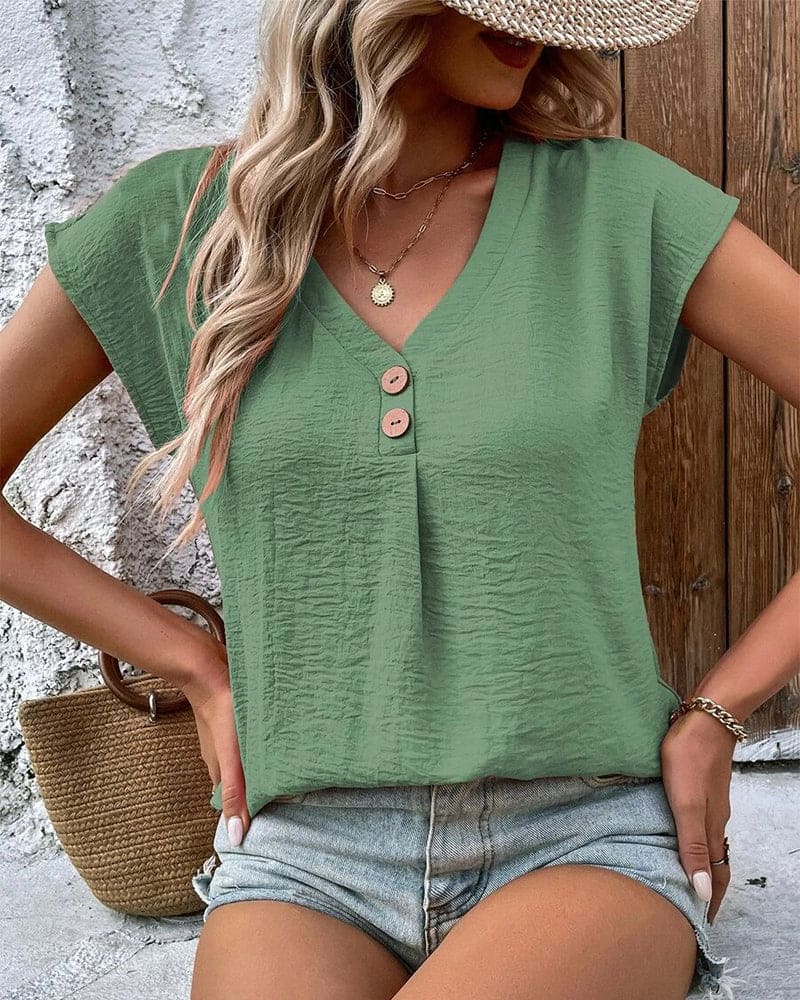 Aliams | T-Shirt mit Kurzen Ärmeln und Einem V-Ausschnitt