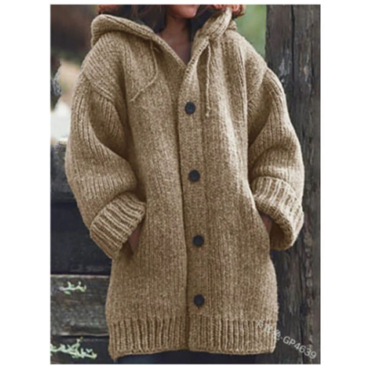 Kuscheliger Strickmantel Mit Kapuze Für Damen