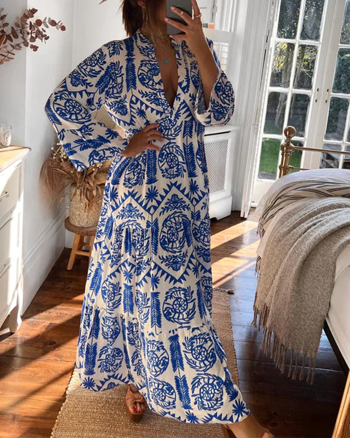 Laduni Frauen Langes Blaues Kleid