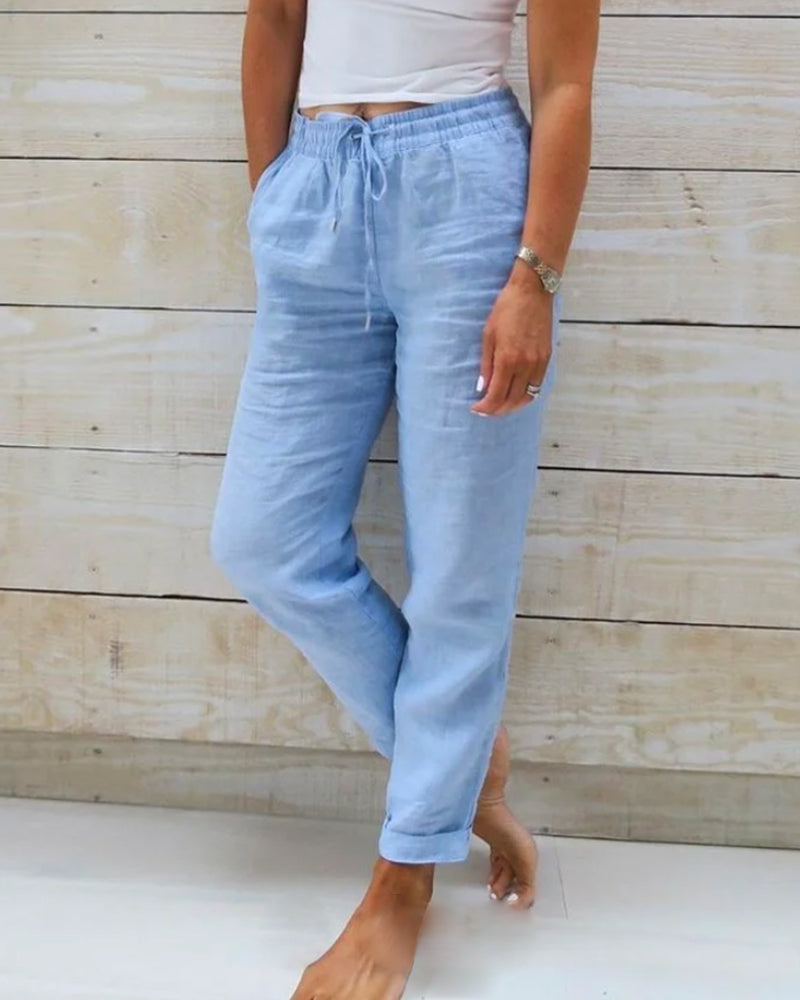Aliams | Damen Leinenhose mit Baumwollanteil und elastischem Bund