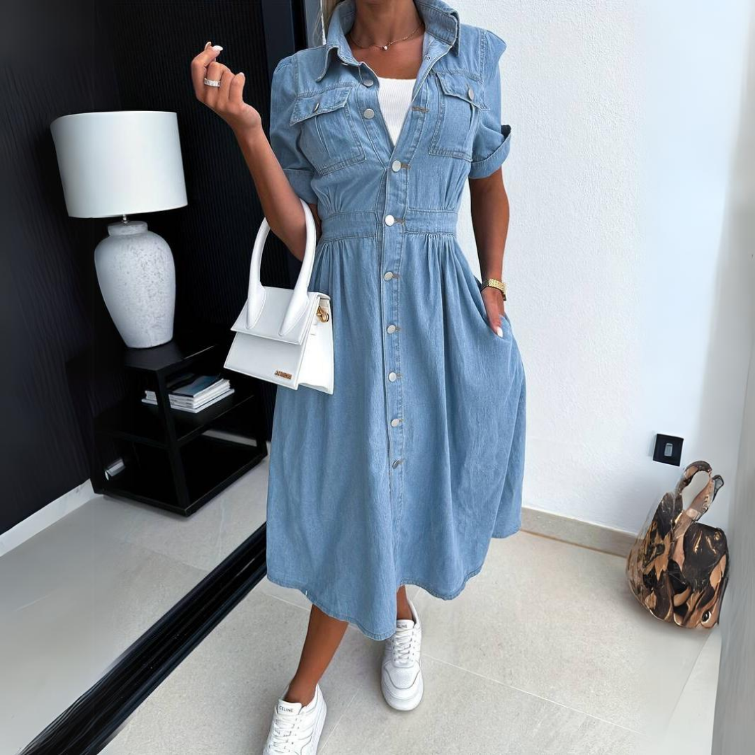 Rabeca Denim-Kleid - Kurze Ärmel