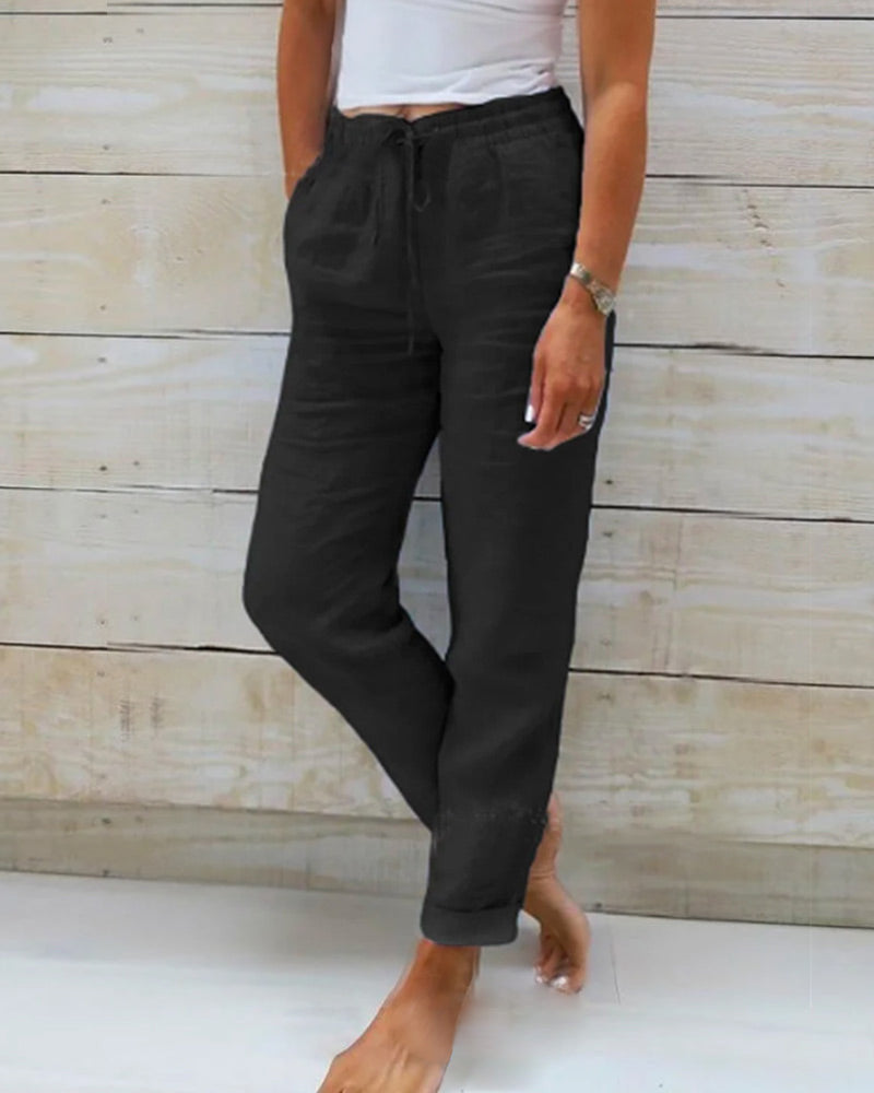 Aliams | Damen Leinenhose mit Baumwollanteil und elastischem Bund