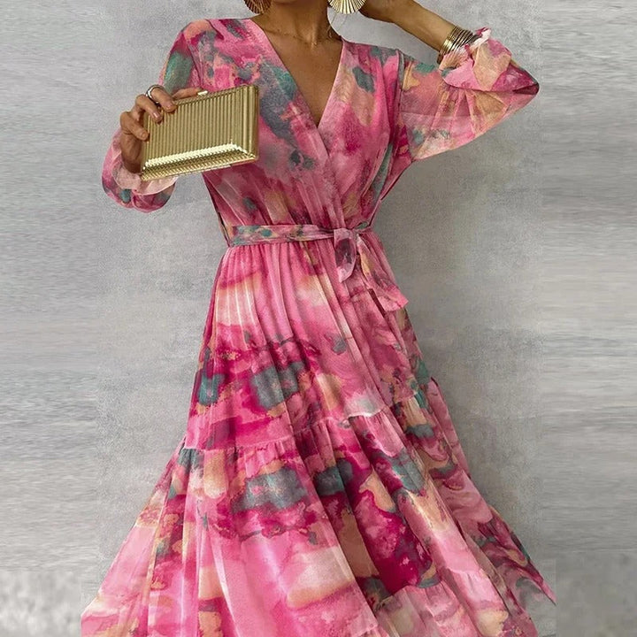 Aliams | Elegantes Langärmeliges Maxikleid mit Blumenmuster
