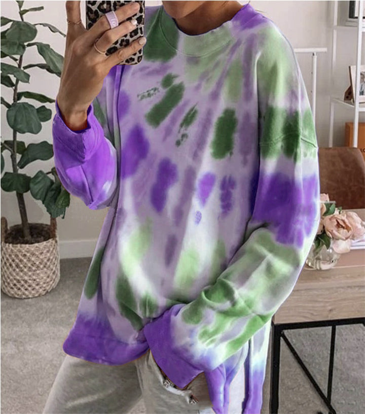 Damen stylishes Batik-Sweatshirt mit lockerer Passform und Rundhalsausschnitt Aliams