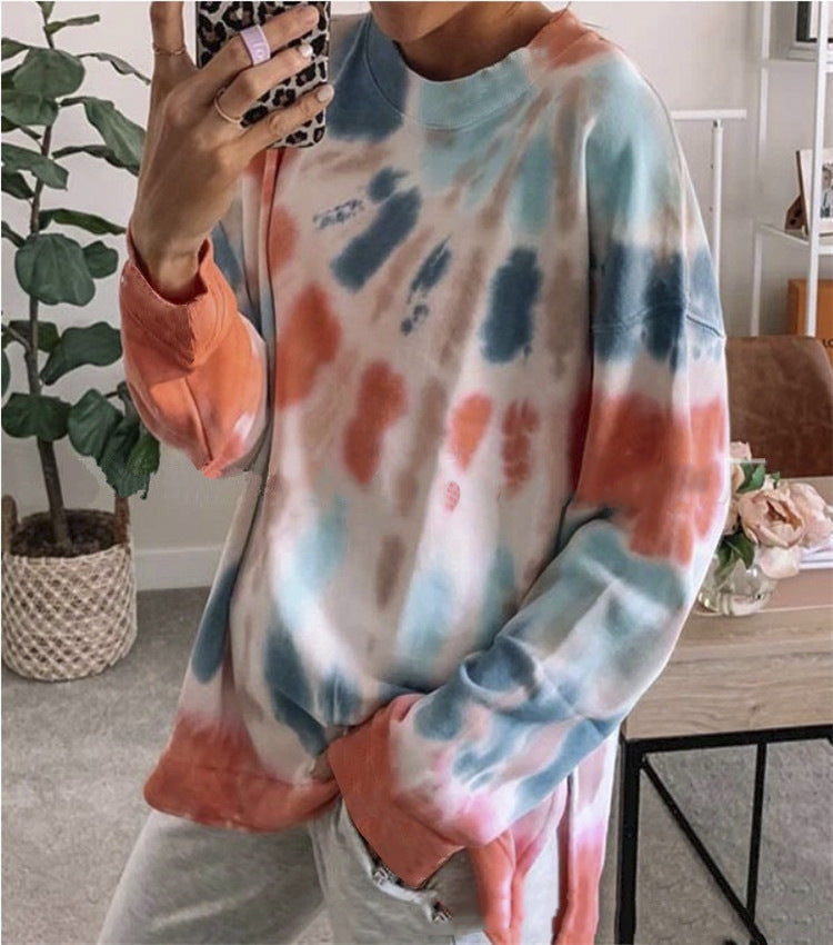 Damen stylishes Batik-Sweatshirt mit lockerer Passform und Rundhalsausschnitt Aliams