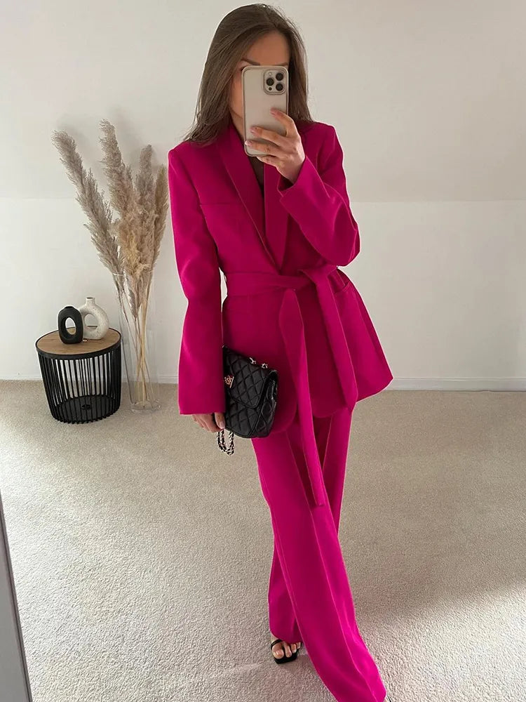 Aliams | 2-Teiliger Damenanzug Eleganter Blazer mit Gürtel und Passender Hose