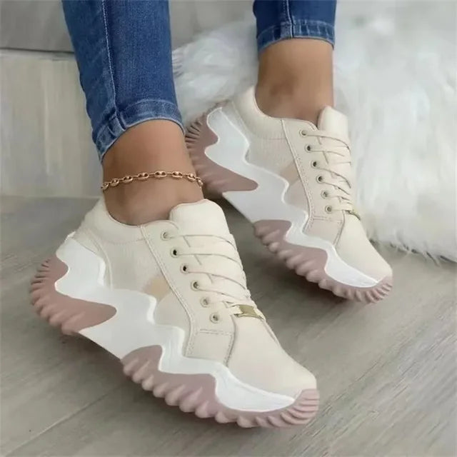 Aliams | Damen Atmungsaktive Vulkanisierte Plateau-Sneaker mit Dickem Boden