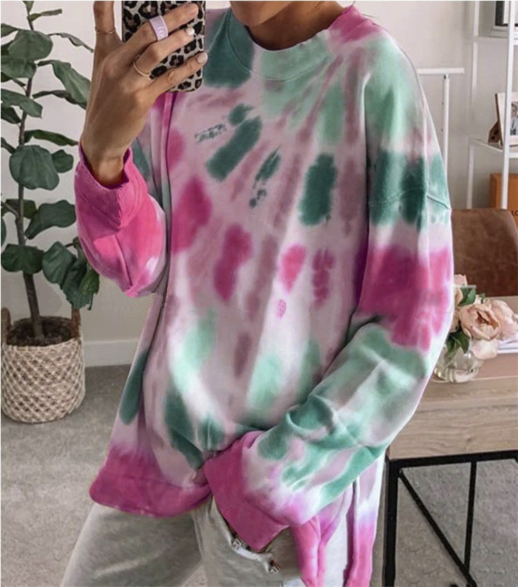 Damen stylishes Batik-Sweatshirt mit lockerer Passform und Rundhalsausschnitt Aliams