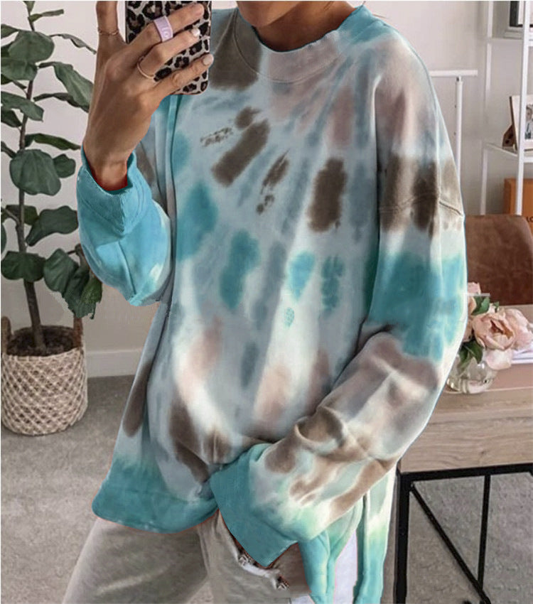 Damen stylishes Batik-Sweatshirt mit lockerer Passform und Rundhalsausschnitt Aliams