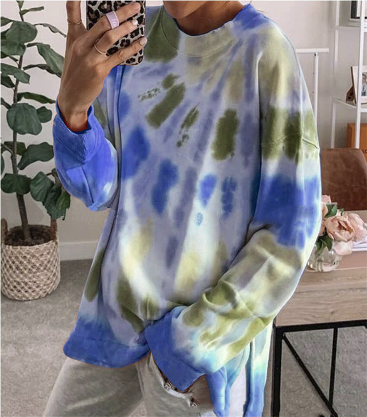 Damen stylishes Batik-Sweatshirt mit lockerer Passform und Rundhalsausschnitt Aliams