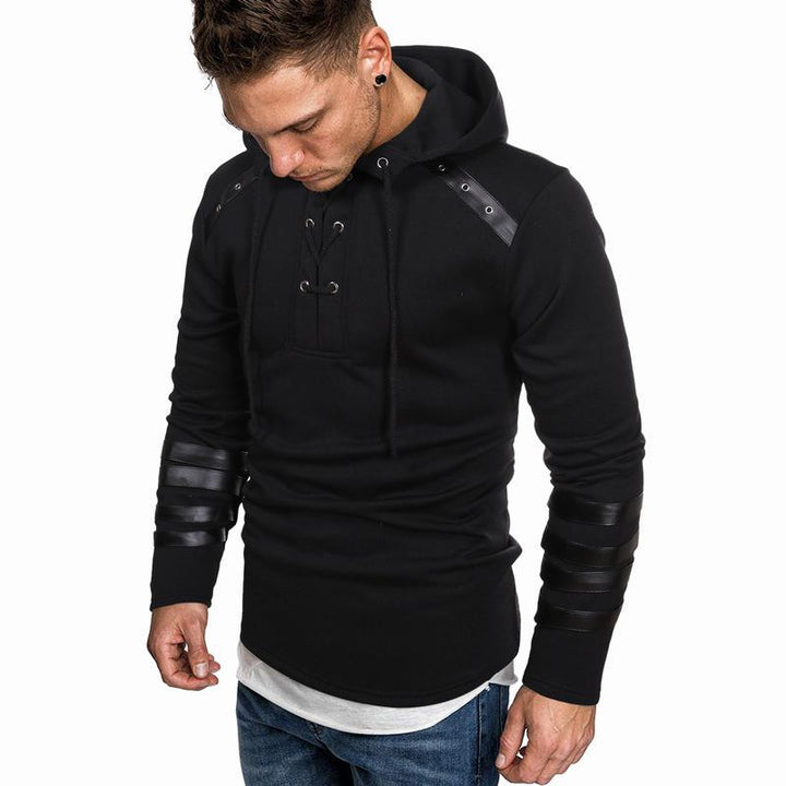 Herren Hoodie mit Lederapplikationen und modischem Stehkragen Aliams