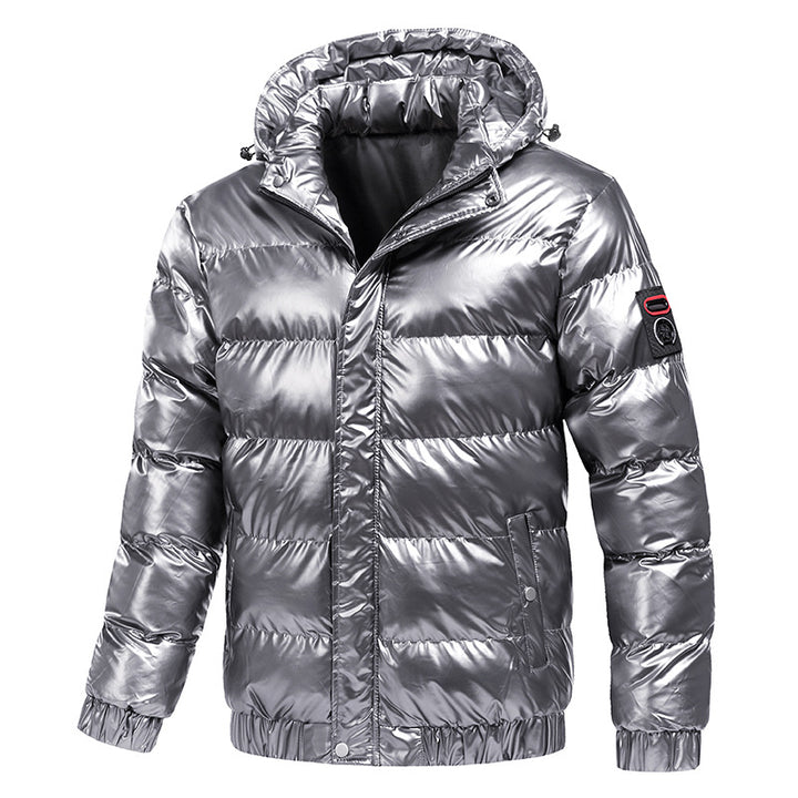 Herren isolierte Jacke mit glänzender Oberfläche und Kapuze Aliams